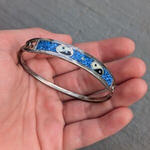 VTG TAXCO Mexican Silver Turquoise Yin Yang Bangle Bracelet